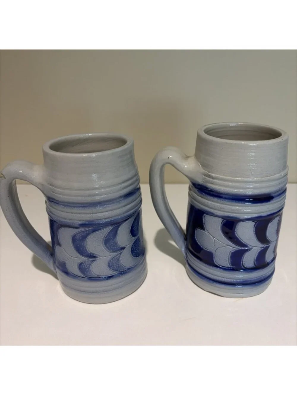2 Vintage Colonial Williamsburg Salt-Glazed Steins Mugs Cobalt Blue Pottery